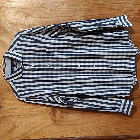 Tommy Hilfiger Mens Classic Fit Blue White Check 100% Cotton Button Down Shirt L - Picture 1 of 10